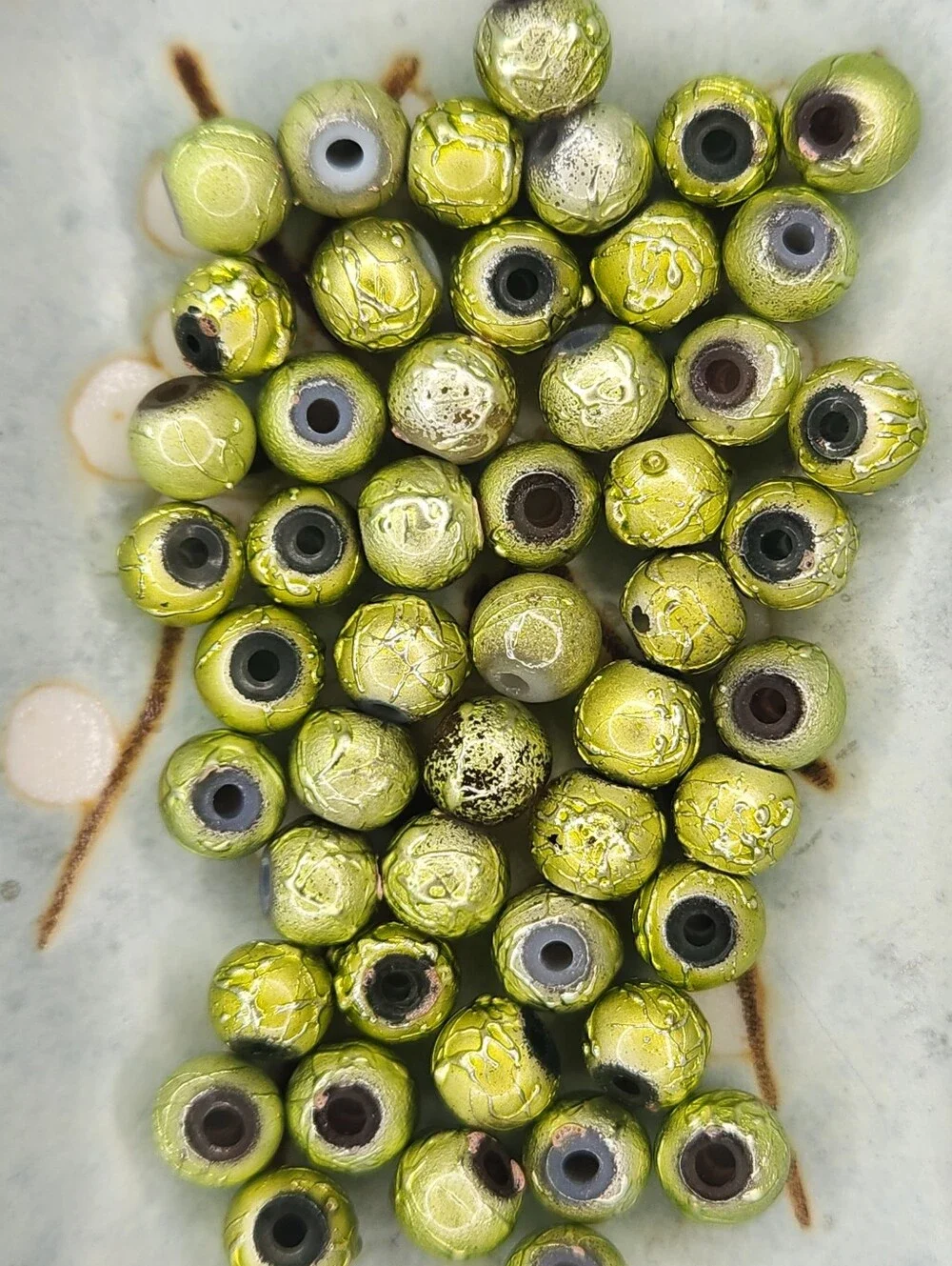 Green Vibrant Spectra Crackle Foil Metallic Beads 6mm 50 Pcs Rare #153